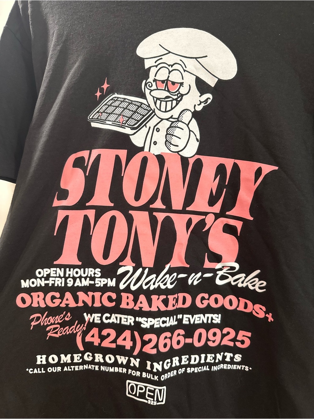 Stoney Tony's Black Graphic Tee with Pink Bakery Print